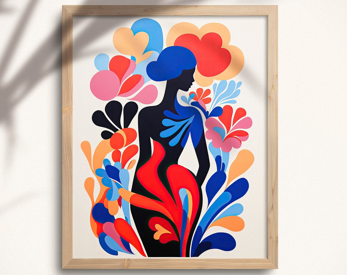 Colorful Female Silhouette Floral Abstract Modern Woman Art Poster