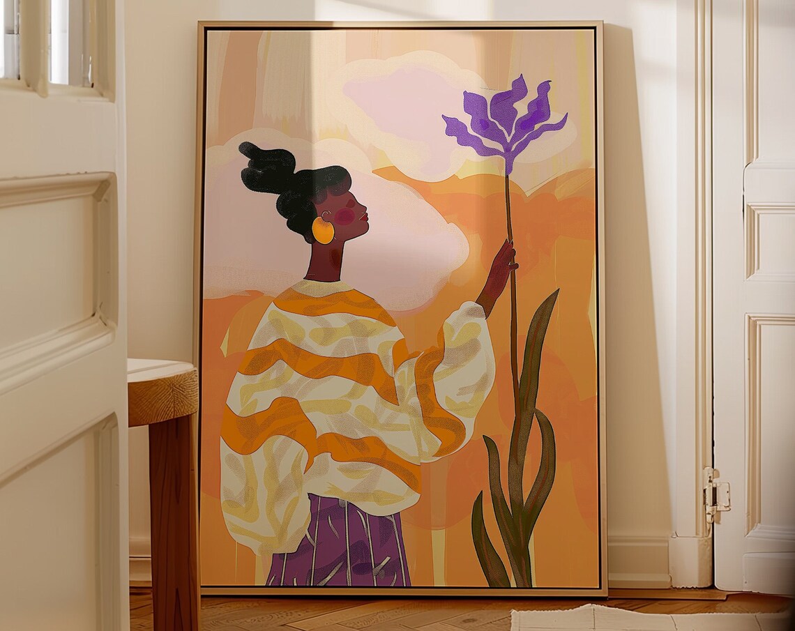 Orange Purple Abstract People Mid-Century Art Print