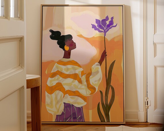 Orange Purple Abstract People Mid-Century Art Print