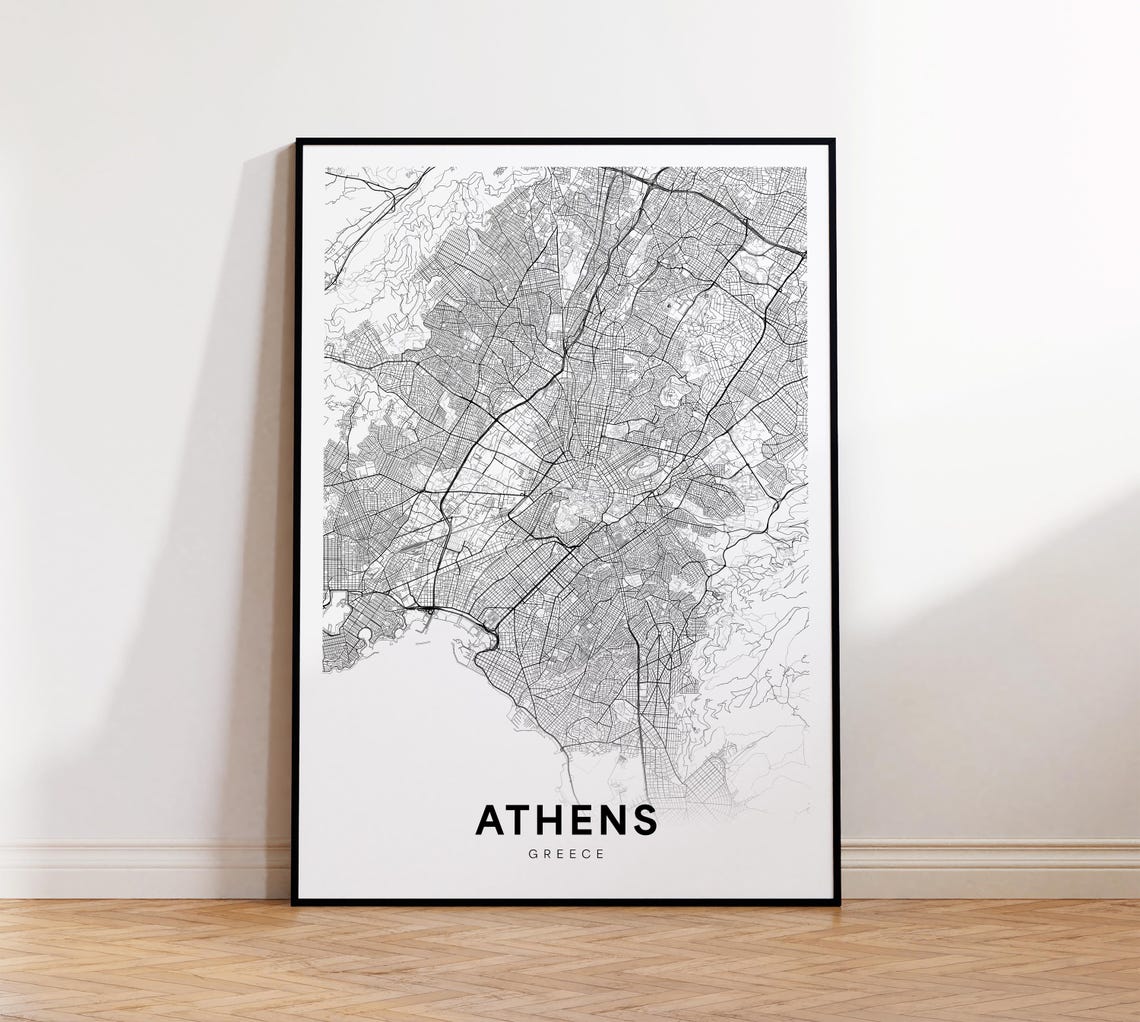 Athens City Map Street Greece Decor Wall Art Instant