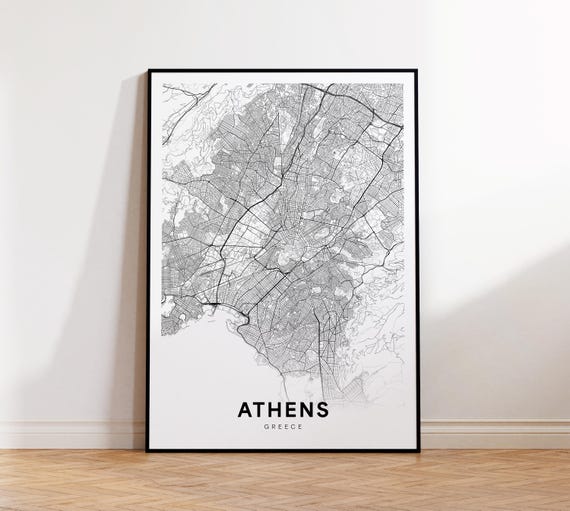 Athens City Map Street Greece Decor Wall Art Instant