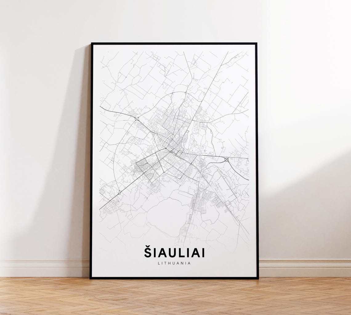 Iauliai City Map Siauliai Print Lithuania Modern Poster Decor Black And White Instant