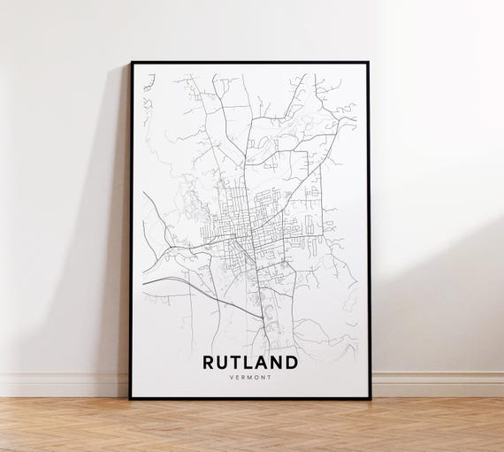 Rutland City Map Print Street Poster Vermont Art Road Minimalist Living Room Decor