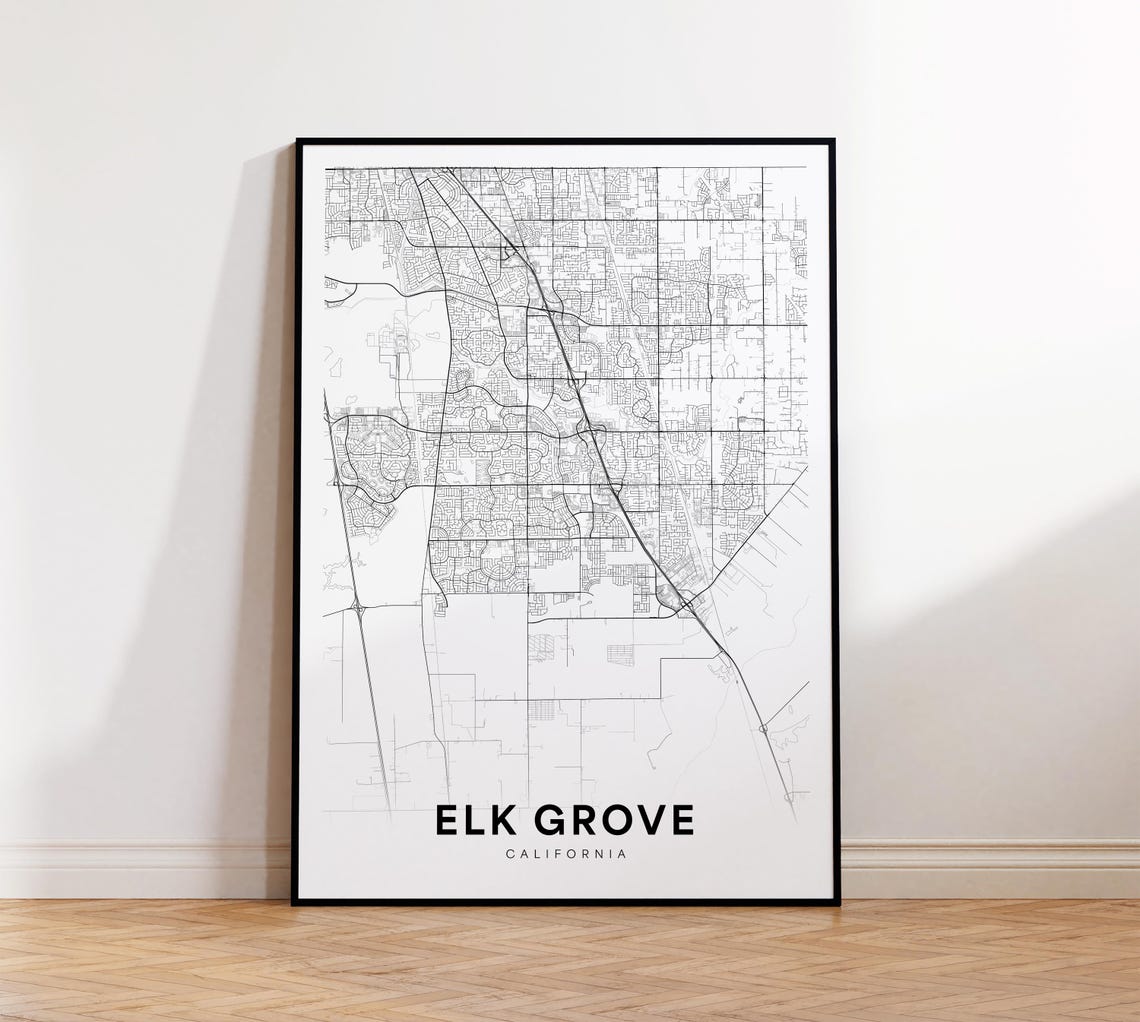 Elk Grove California Minimalist Street Map Monochrome Wall Art