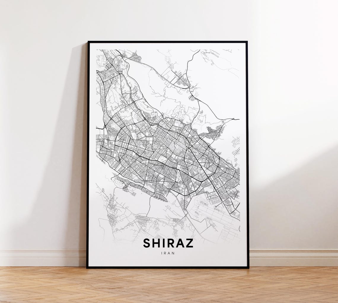 Shiraz City Map Print Poster Iran Art Street Road Wall