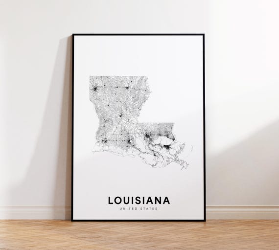 Louisiana State Map Print Poster Of Minimalist La Road Modern Wall Decor