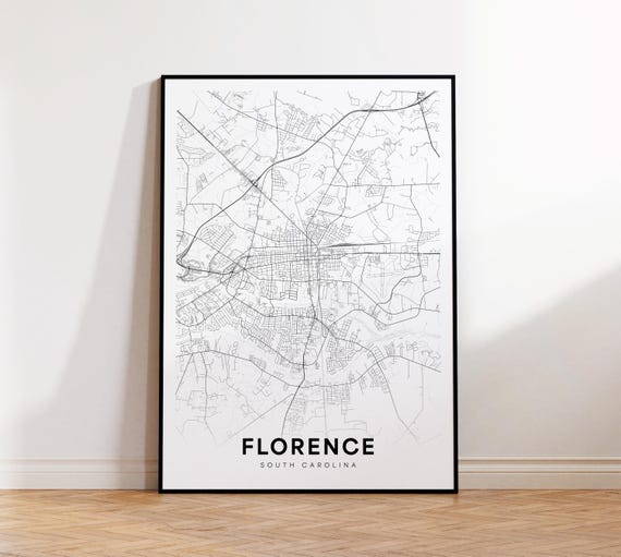 Florence City Map Print Street Poster South Carolina Art Road Wall Office Decor