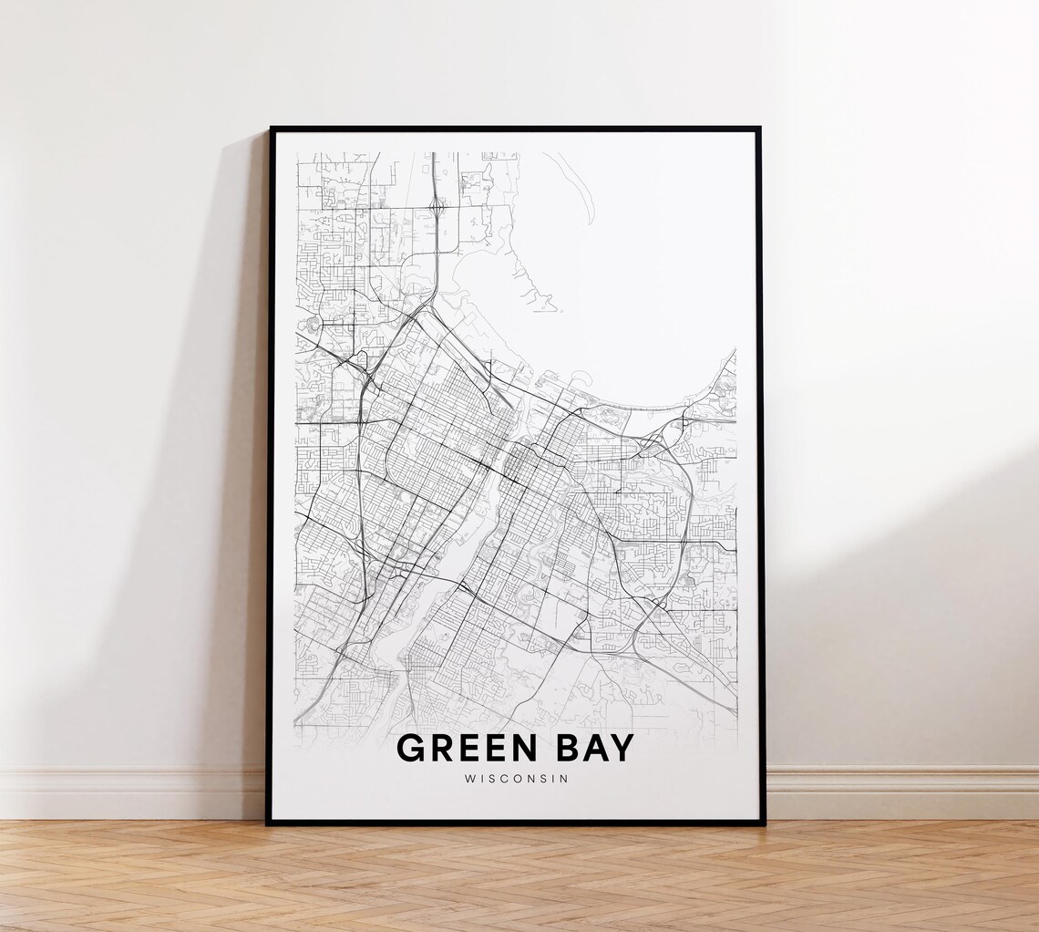 Green Bay Wisconsin Minimalist Black and White City Map Poster