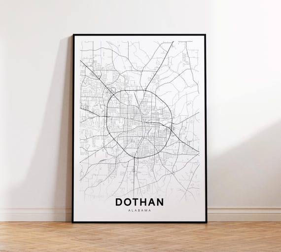 Dothan City Map Print Street Poster Alabama Art Road Minimalist Office Wall