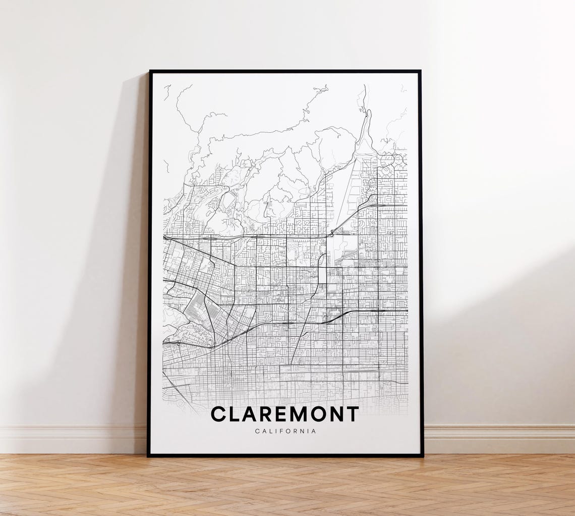 Claremont City Map Print Street Poster Art Road Minimalist Office Wall