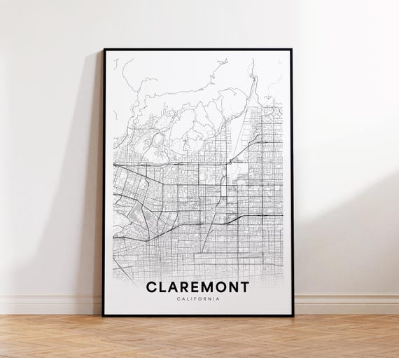 Claremont City Map Print Street Poster Art Road Minimalist Office Wall