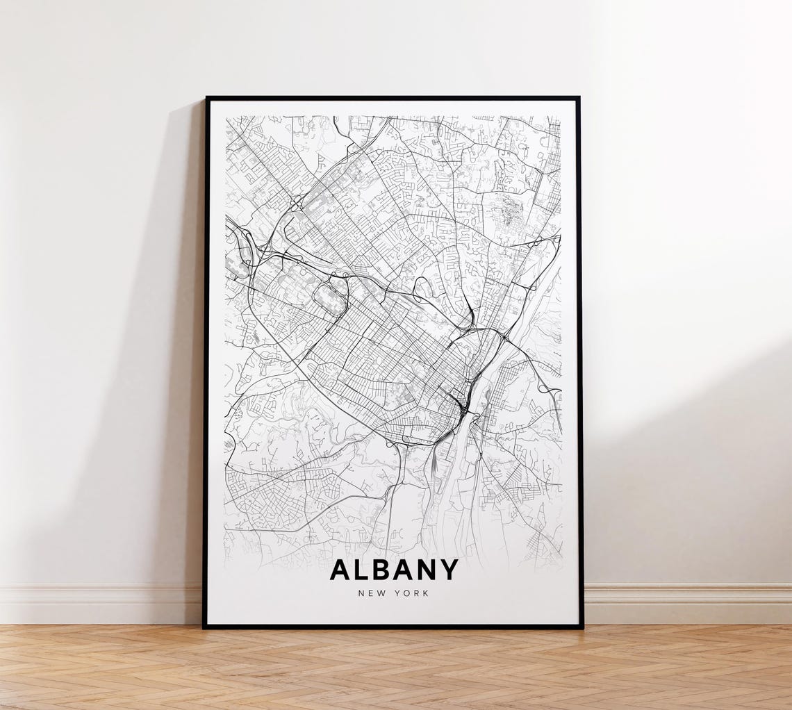 Albany City Map Print Street Poster New York Art Road Wall Office Decor
