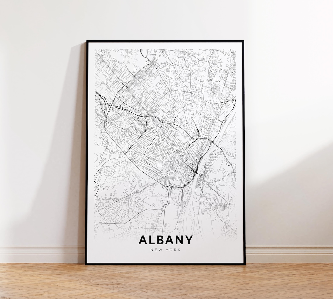 Albany New York Minimalist Black and White Street Map Poster