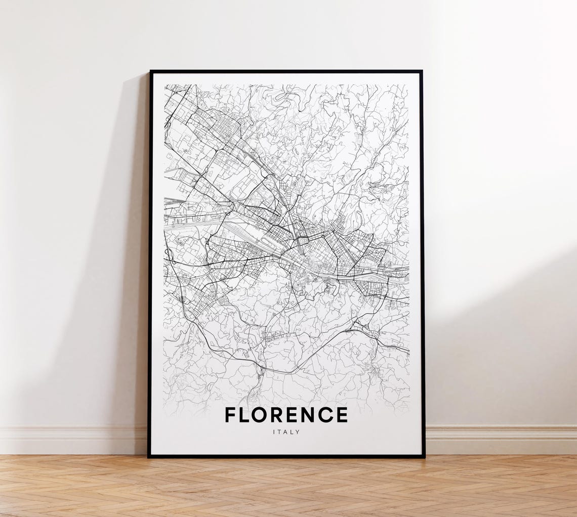 Florence City Map Street Italy Modern Print Firenze Decor Wall Art Instant