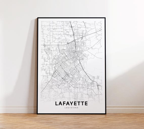 Lafayette City Map Print Street Poster Louisiana Art Road Wall Living Room Decor