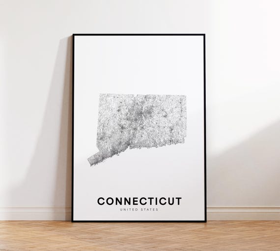 Connecticut State Map Print Poster Of Usa Minimalist Ct Road Office Wall Decor