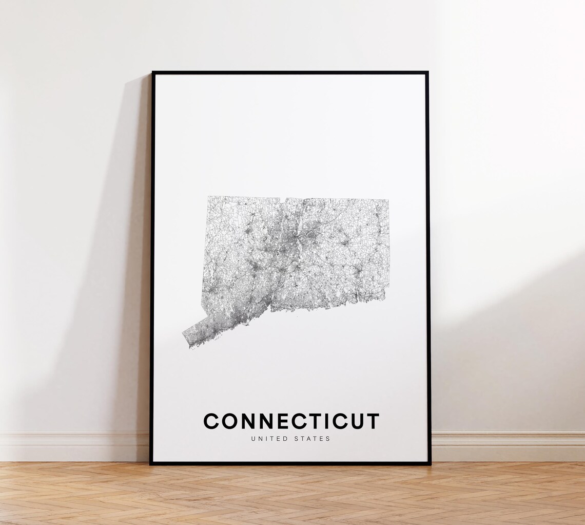 Connecticut Minimalist Black And White Road Map Poster United States