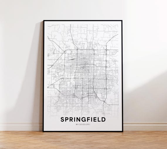 Springfield City Map Print Street Poster Missouri Art Road Wall Office Decor