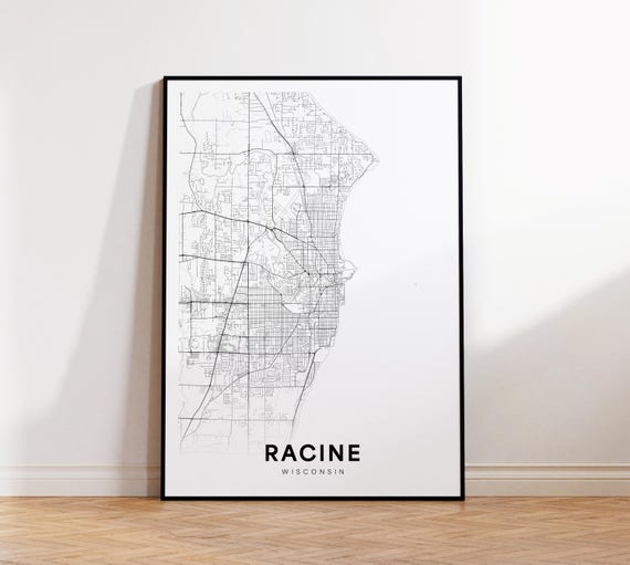 Racine City Map Poster Street Wisconsin Art Road Print Wall Gift For Friend Home Decor