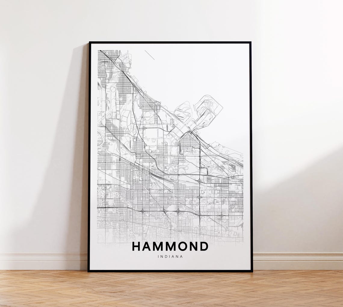 Hammond Indiana Minimalist City Street Map Black White Print