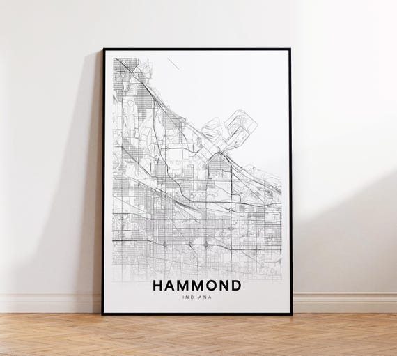 Hammond City Map Print Street Poster Indiana Art Road Wall Office Decor