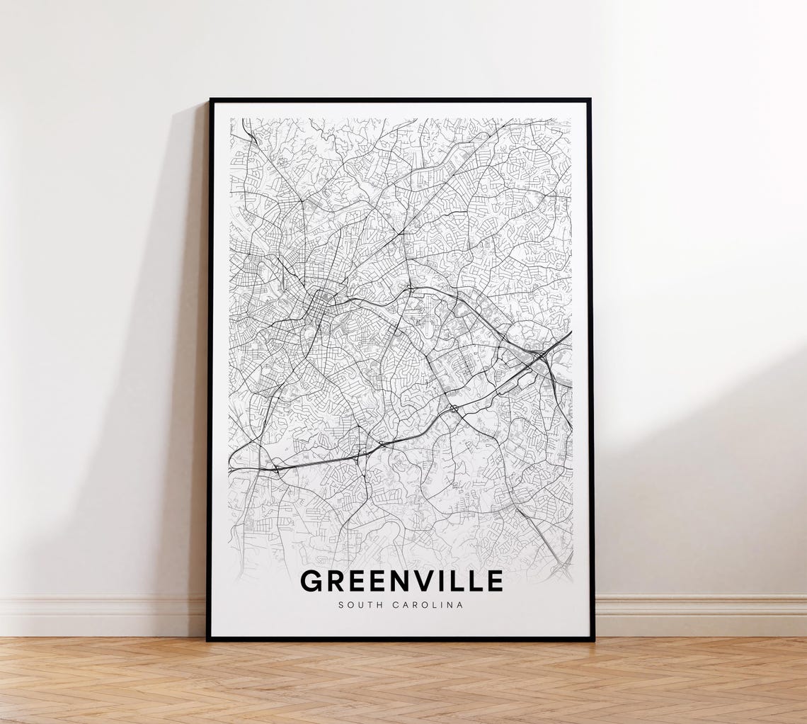 Greenville South Carolina Minimalist Black White City Map Art Print