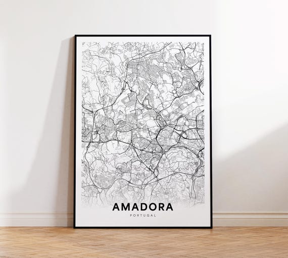 Amadora City Map Street Portugal Modern Print Decor Wall Art Instant