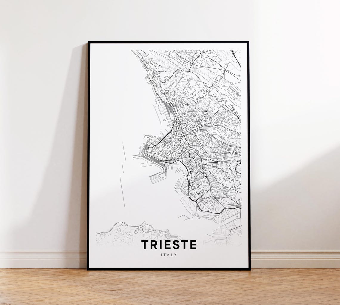 Trieste Italy City Street Map Coastal Harbor Modern Travel Poster