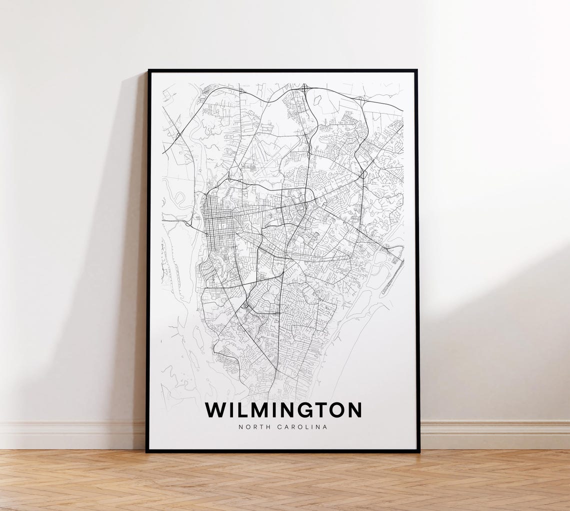 Wilmington City Map Poster Nc Street North Carolina State Print Wall Art Home Decor
