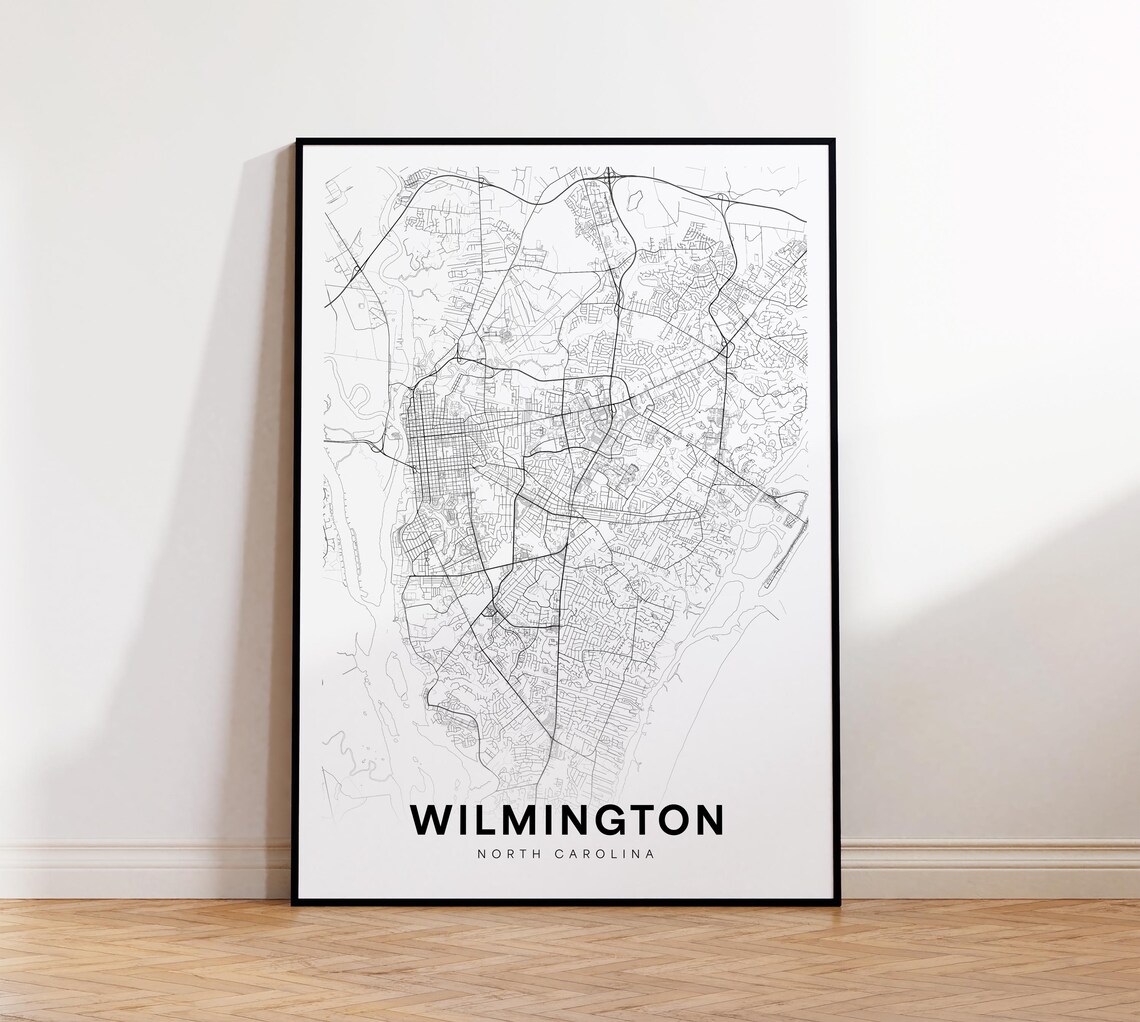 Wilmington North Carolina Minimalist Black And White City Map Poster