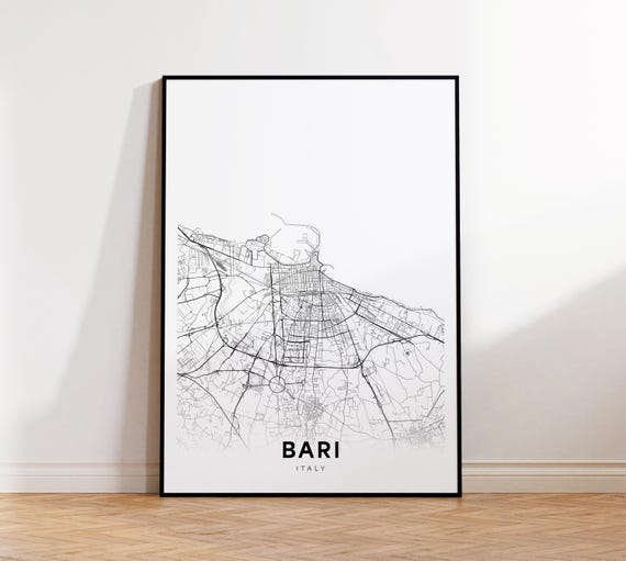 Bari City Map Street Italy Modern Print Decor Wall Art Instant