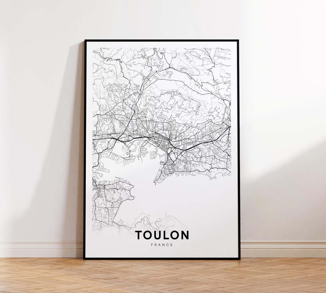 Toulon France Street Map Minimalist Black and White City Poster