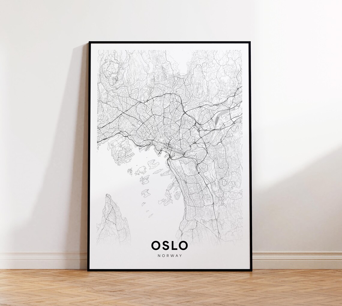 Oslo Norway Minimalist Street Map City Poster in Black and White