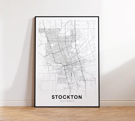 Stockton California Minimal Black and White Street Map Poster