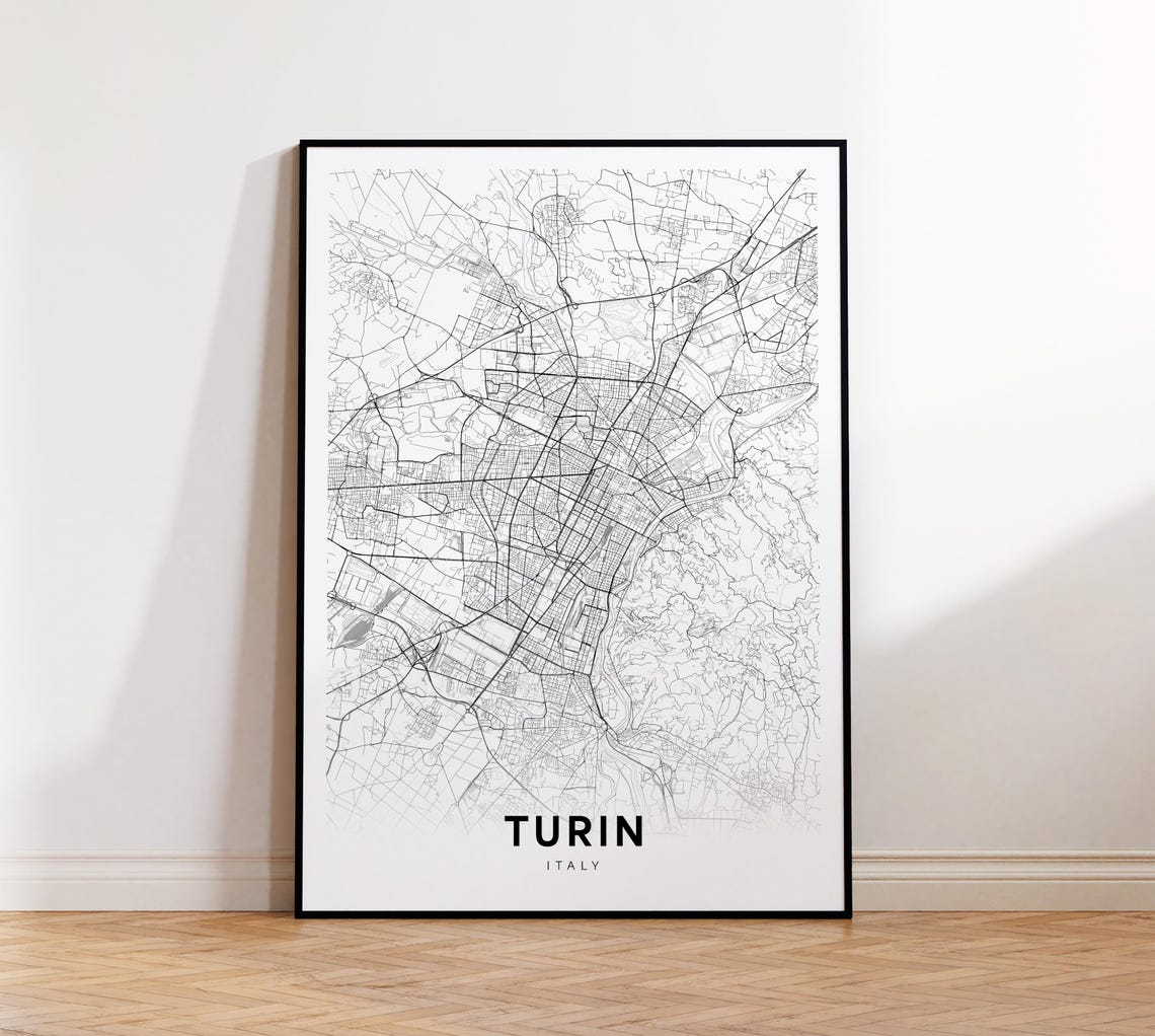 Turin City Map Street Italy Modern Print Decor Wall Art Instant