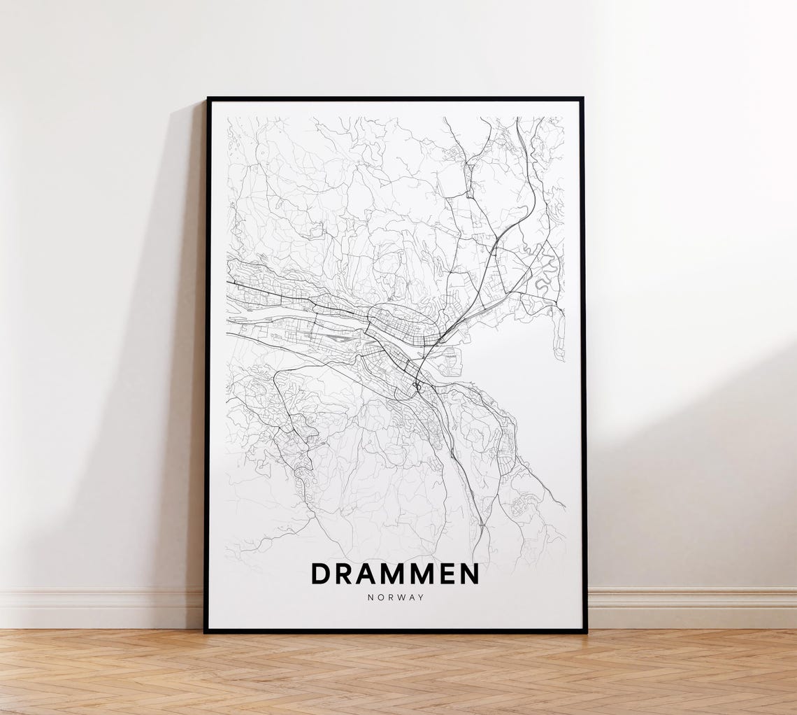Drammen Map Print City Poster Street Art Modern Wall Decor Gift For Himher Office Home