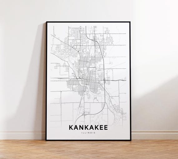 Kankakee City Map Print Street Poster Illinois Art Road Wall Living Room Decor