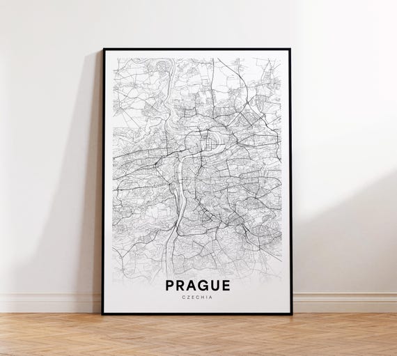 Prague City Map Print Street Poster Czechia Art Road Minimalist Living Room Decor