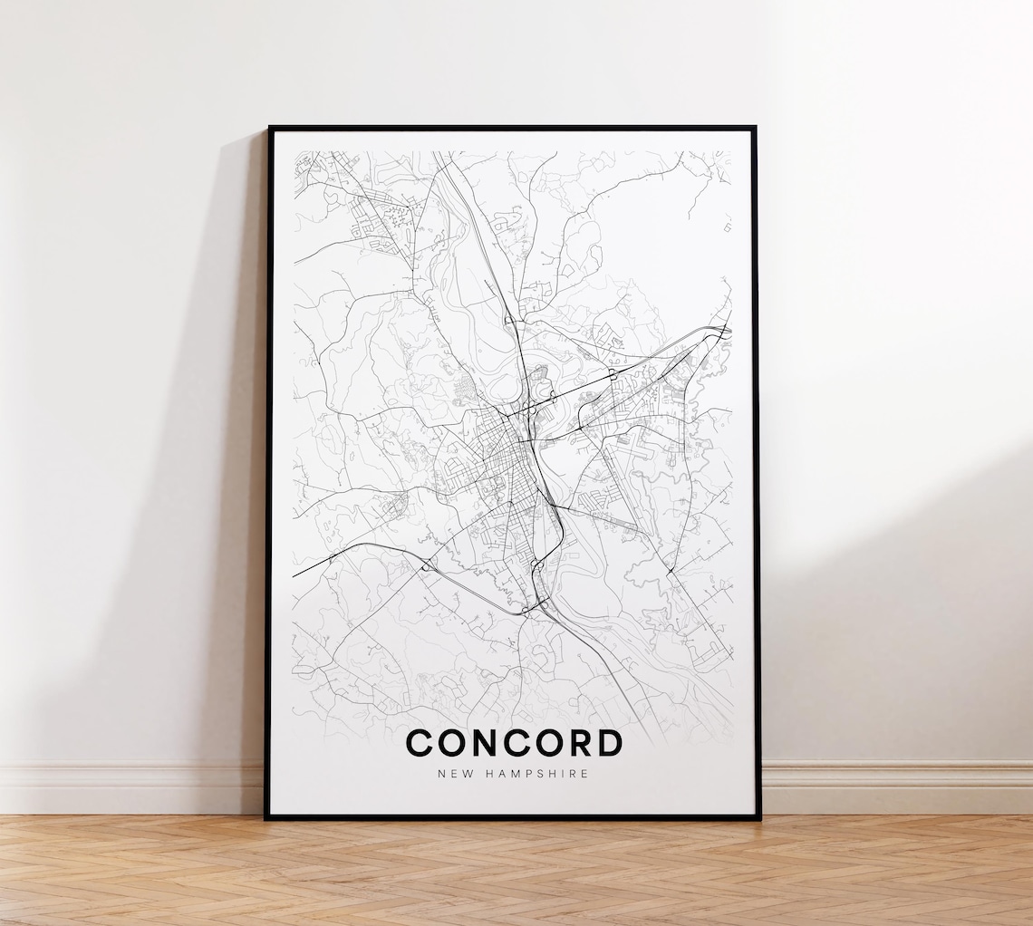 Concord New Hampshire Minimalist Street Map Monochrome Travel Poster