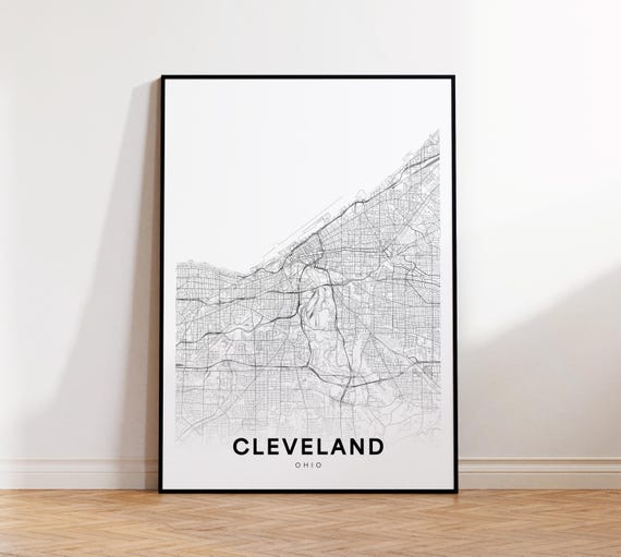 Cleveland City Map Poster Oh Street Ohio Print Road Wall Art Living Room Decor