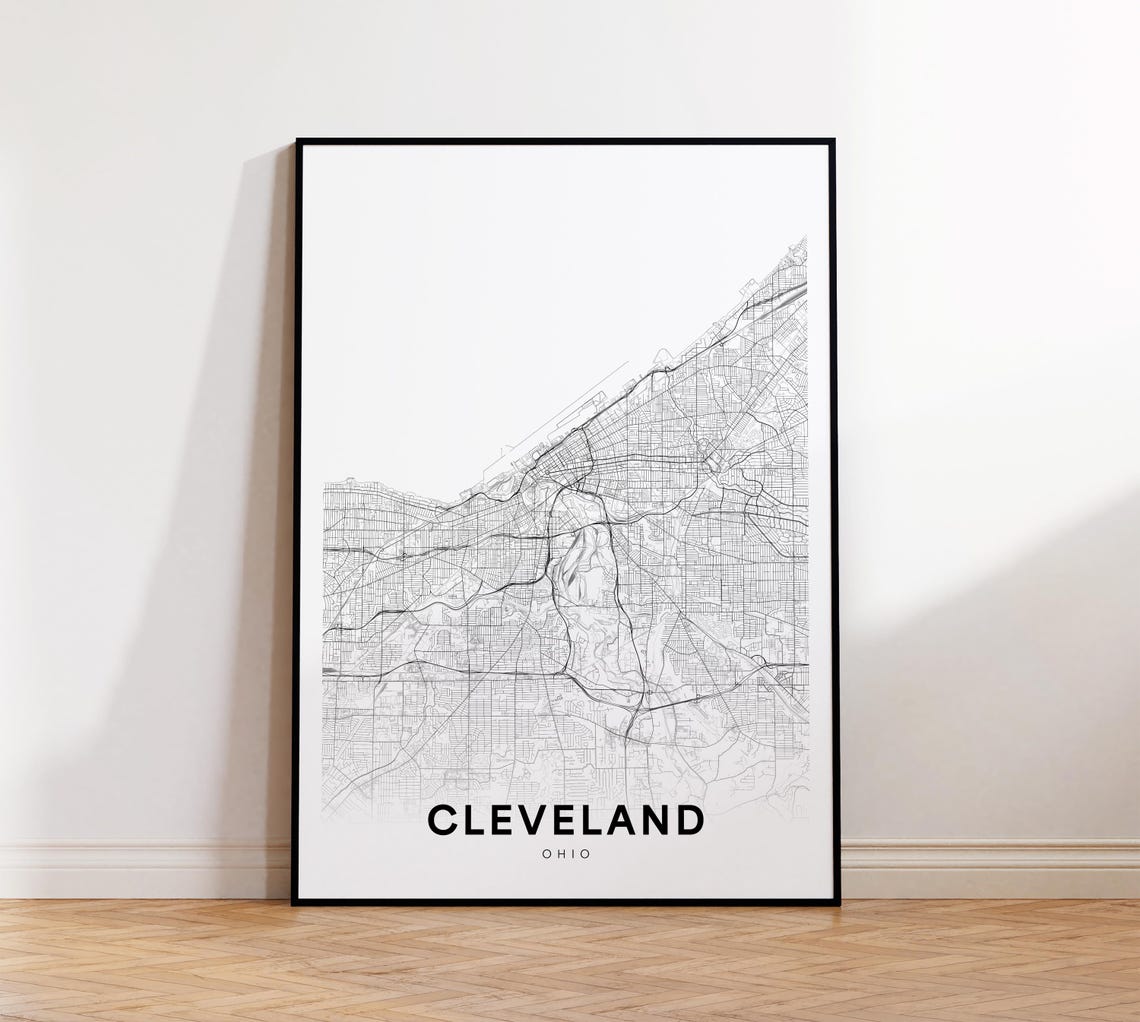 Cleveland Ohio Minimalist Black and White City Map Art Poster