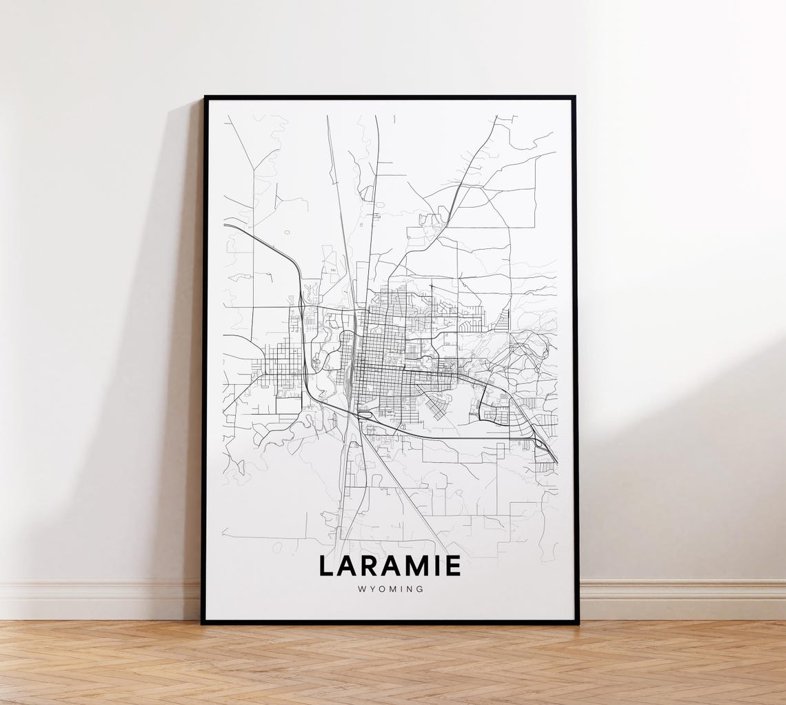 Laramie City Map Print Street Poster Wyoming Art Road Wall Office