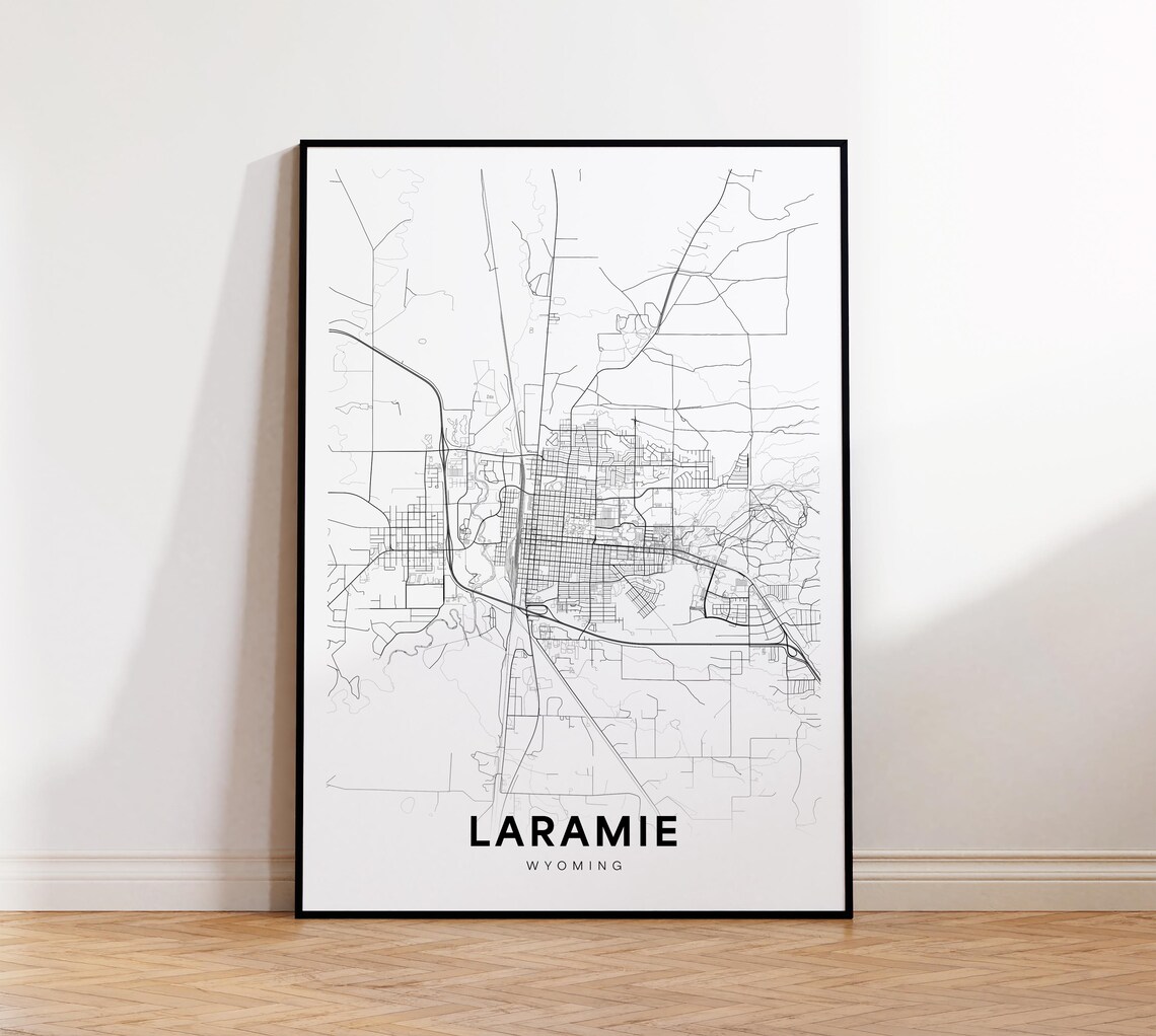 Laramie Wyoming City Street Map Minimalist Black and White Poster
