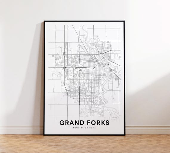 Grand Forks City Map Print Street Poster North Dakota Art Road Minimalist Office Decor