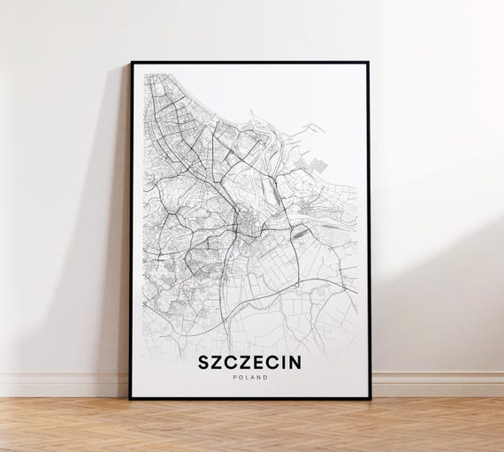 Szczecin City Map Poland Wall Art Minimalist Print Modern Decor Street Gift For Him Instant