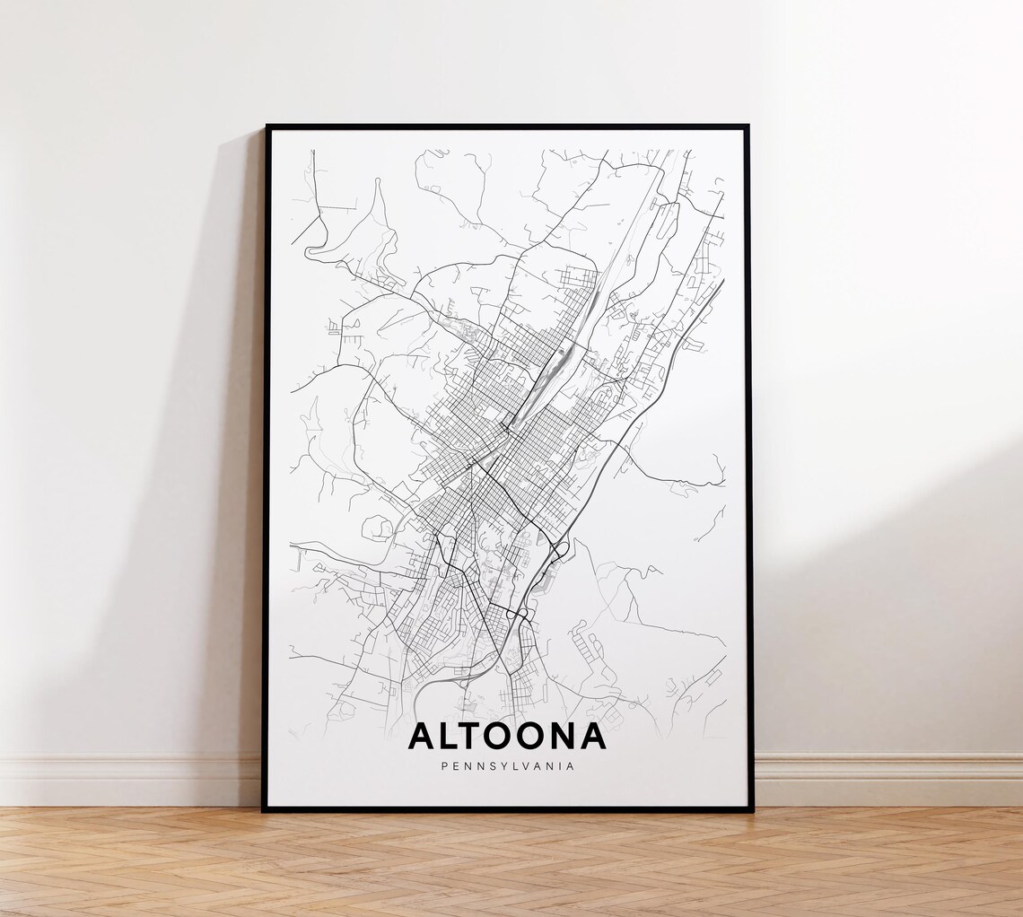 Altoona Pennsylvania Minimalist Street Map Black White Poster