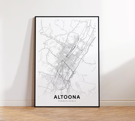 Altoona City Map Print Street Poster Pennsylvania Art Road Minimalist Living Room Decor