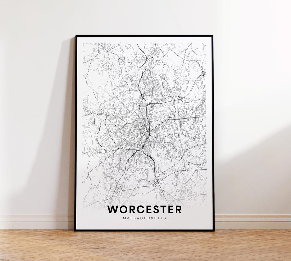 Worcester Ma City Map Street Massachusetts Usa Poster Modern Road Minimalist Decor Art