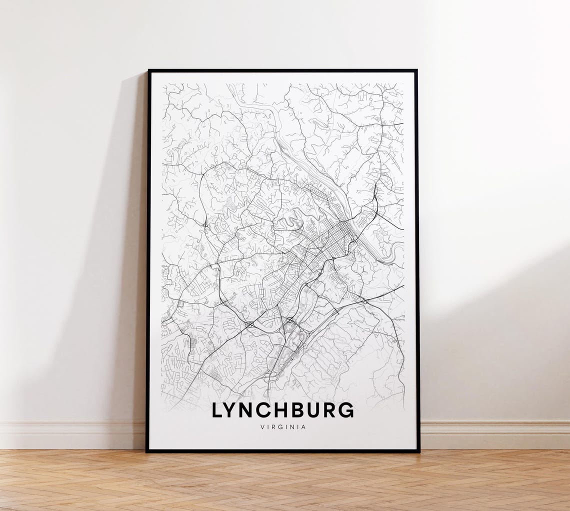 Lynchburg City Map Print Street Poster Virginia Art Road Wall Office Decor