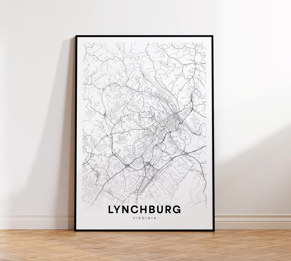 Lynchburg Virginia City Map Minimalist Line Art Street Poster